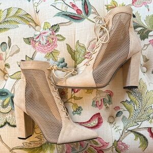 Elegant Beige Lace-Up Ankle Boots